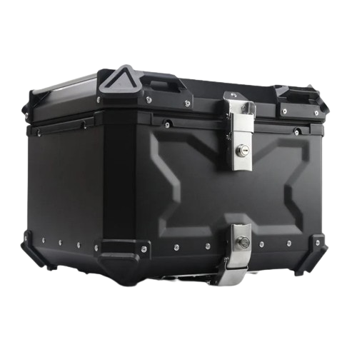 Top case moto 55l universel noir en aluminium