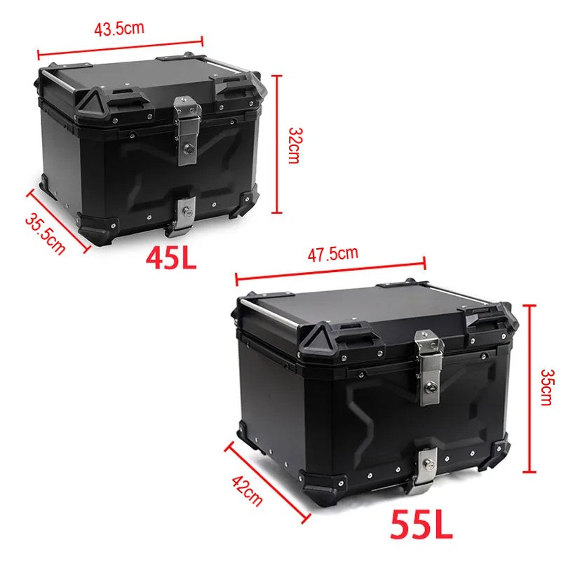 Top case moto 55l universel noir en aluminium