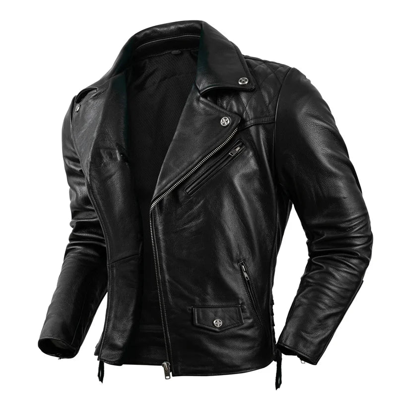 Veste biker en cuir noir pour homme type perfecto
