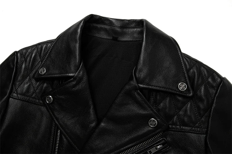 Veste biker en cuir noir pour homme type perfecto