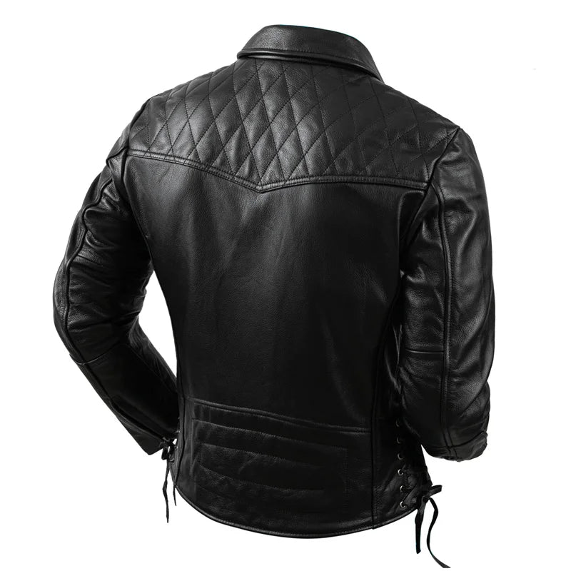 Veste biker en cuir noir pour homme type perfecto