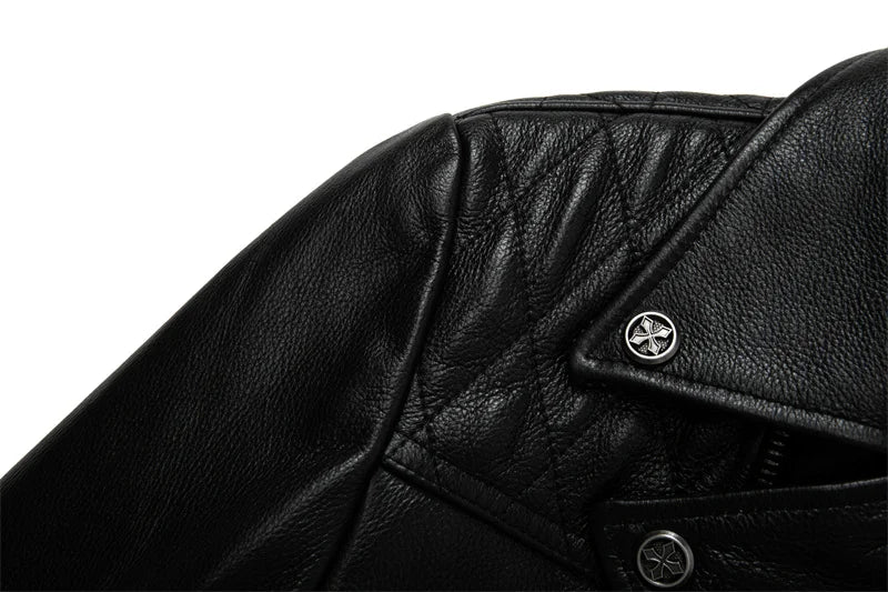 Veste biker en cuir noir pour homme type perfecto