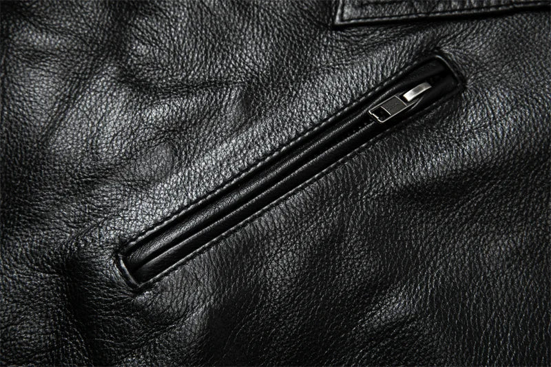 Veste biker en cuir noir pour homme type perfecto