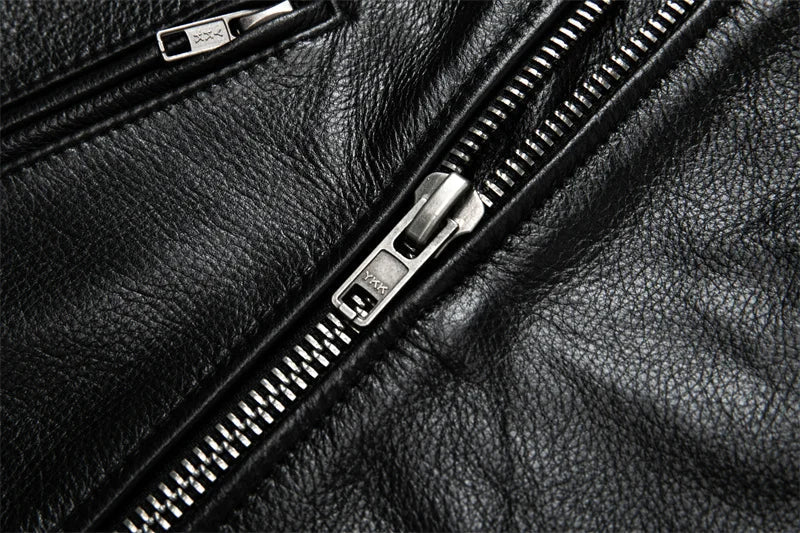 Veste biker en cuir noir pour homme type perfecto