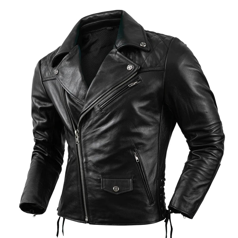 Veste biker en cuir noir pour homme type perfecto