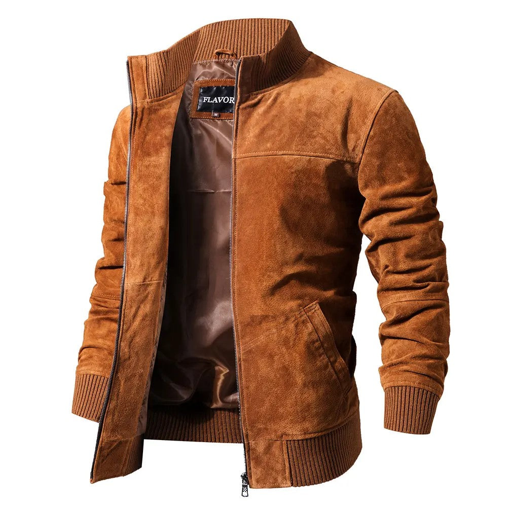 Veste biker pour homme en cuir suédé