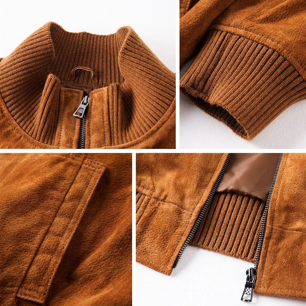 Veste biker pour homme en cuir suédé