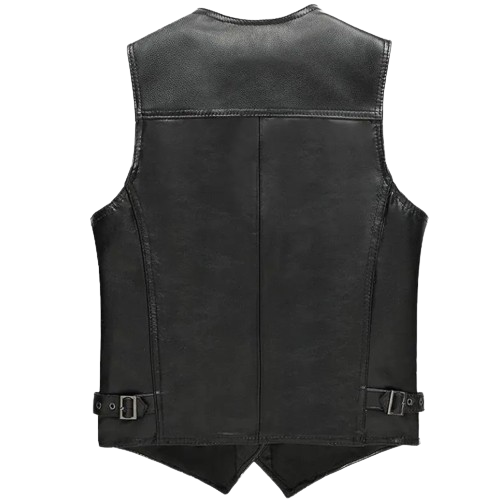 Gilet biker en cuir marron vintage