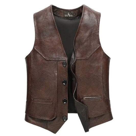 Gilet biker en cuir marron vintage