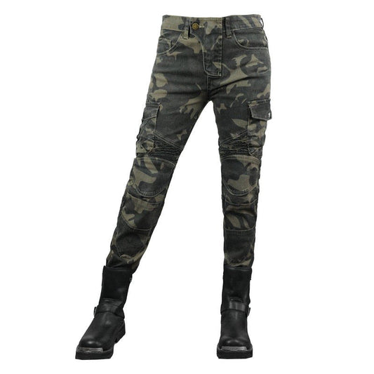 Jean de moto camouflage militaire pour femme