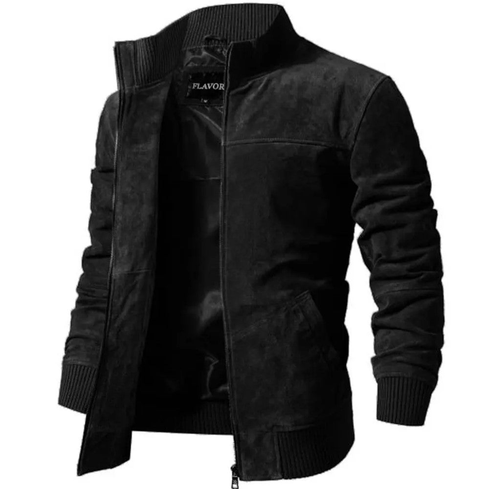 Veste biker pour homme en cuir suédé