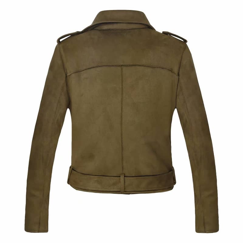 Veste biker femme verte en daim