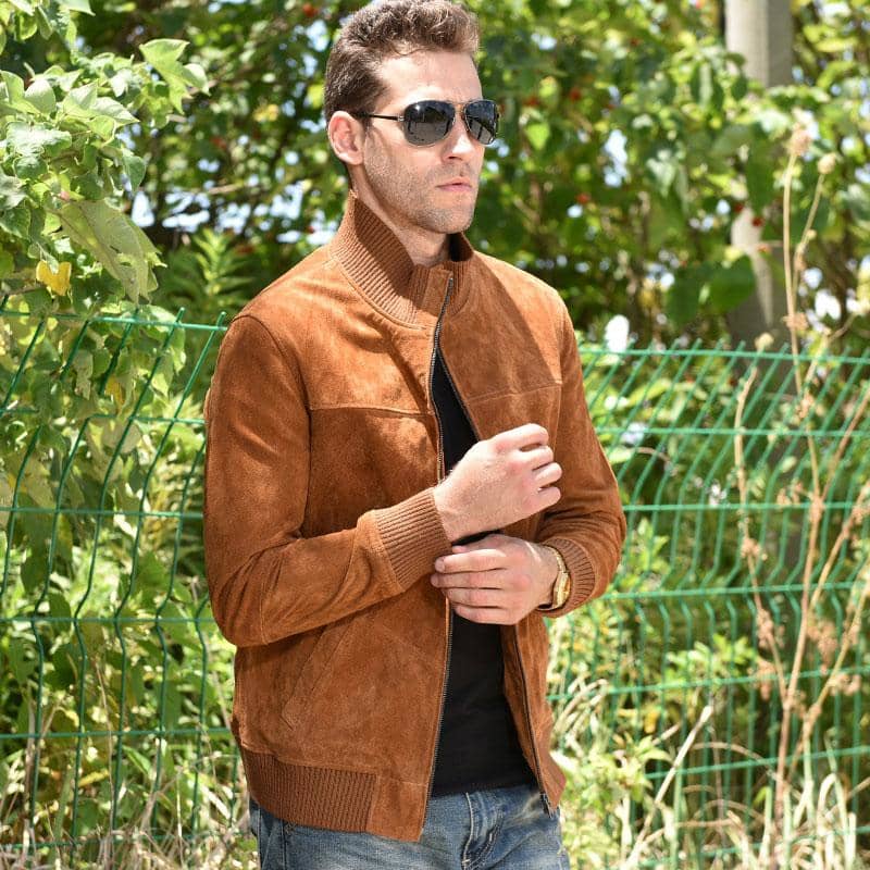 Veste biker pour homme en cuir suédé
